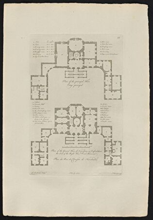 Plan of the Main Floor and the Ground Floor of Newnham Court in Oxfordshire, the Seat of the Earl of Harcourt