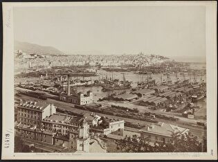 `Genova. Panorama da Villa Rosazza` [Genoa. View of the harbour, cityscape in the background]