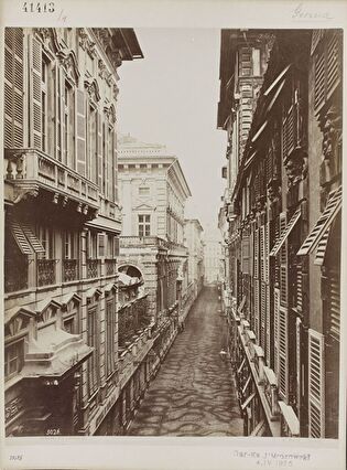 `Genova. Via Garibaldi` [Genoa. View of the aristocratic Via Giuseppe Garibaldi, where the most beautiful palazzos of Genoa are found]