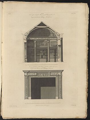 Vertical Section of the Library's Interior and Decoration Design for the Fireplace in Kenwood House